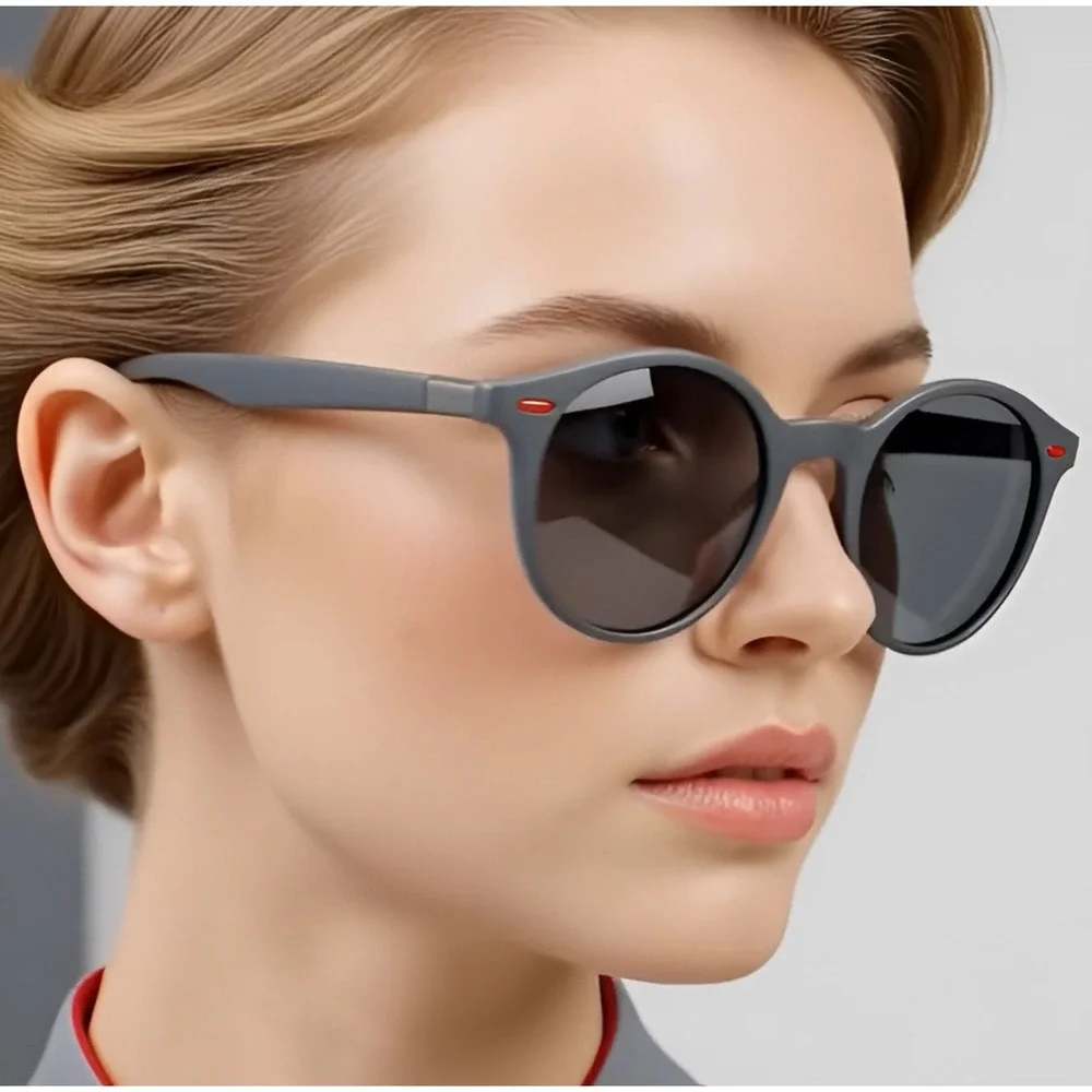 Women Polarized Sunglasses Frame Gray Black Red Accents Luxury Eye Wear Lentes‎
